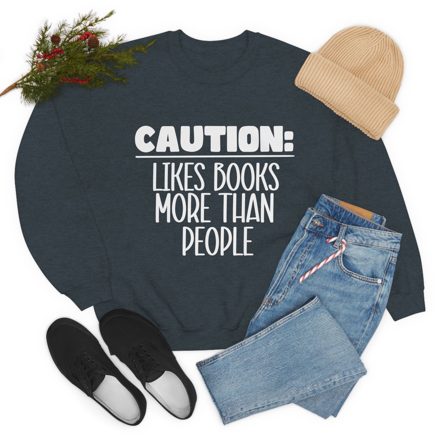 Caution Likes Books More Than People Crewneck Sweatshirt